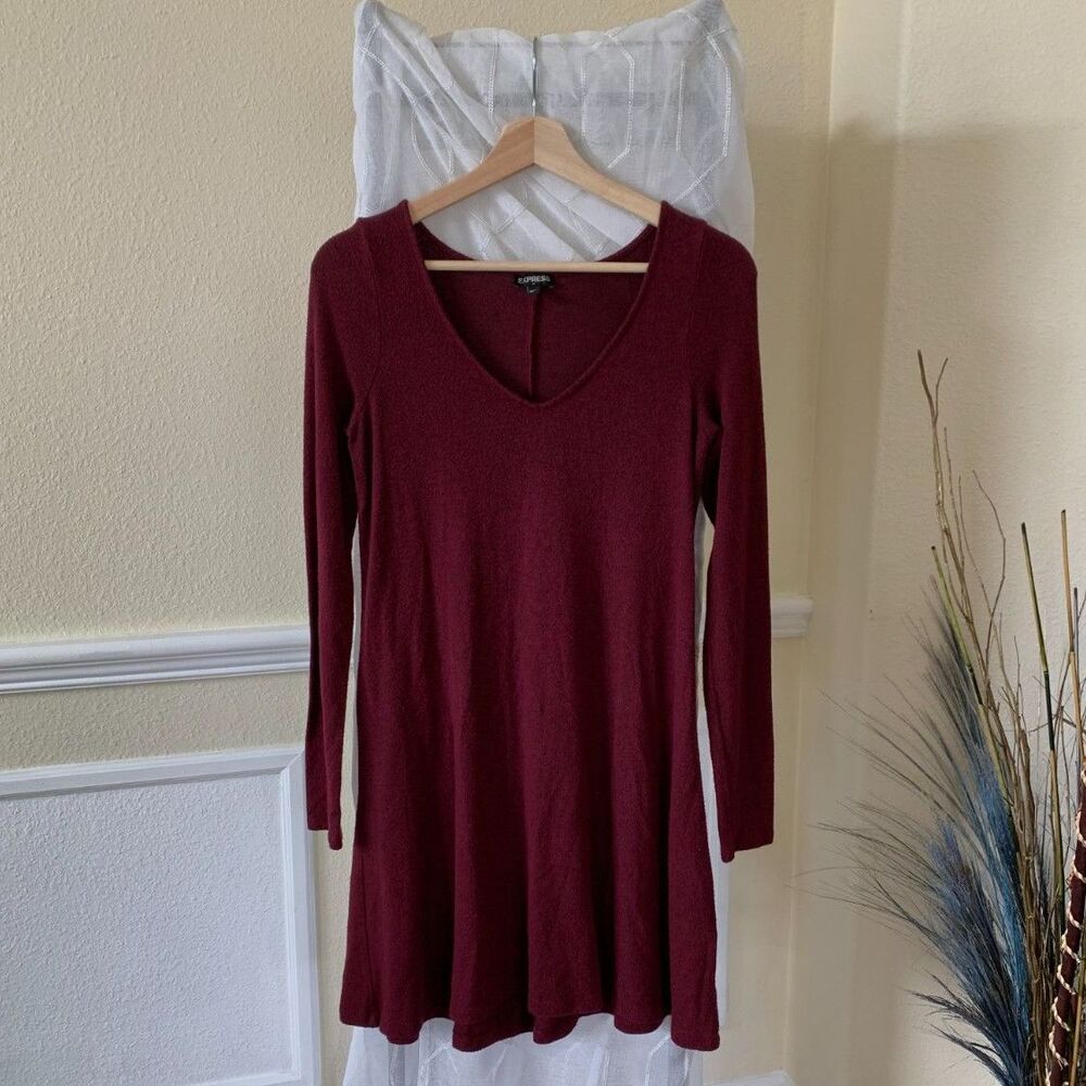 Express Fall Sweater Weather Burgundy A-Line Tunic Dress
